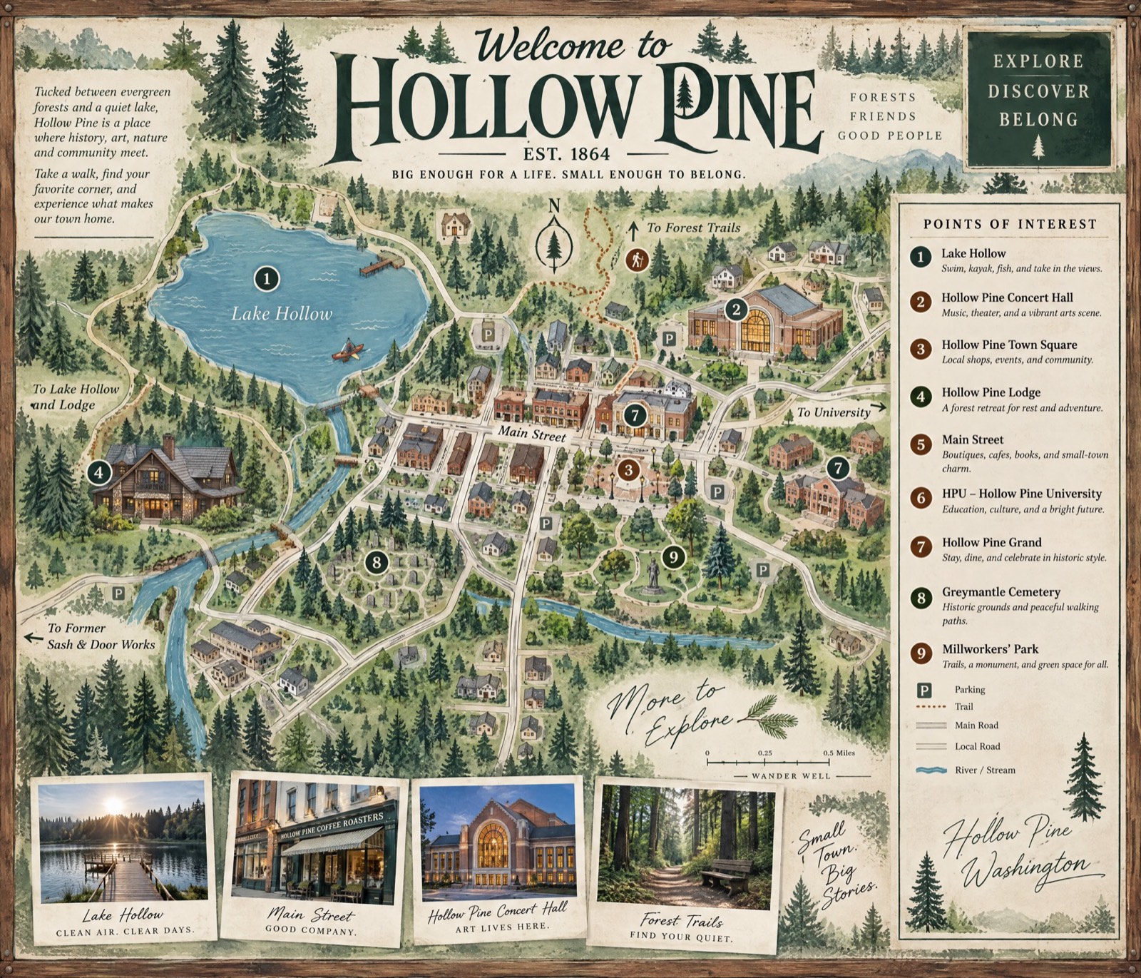 Illustrated visitor map of Hollow Pine