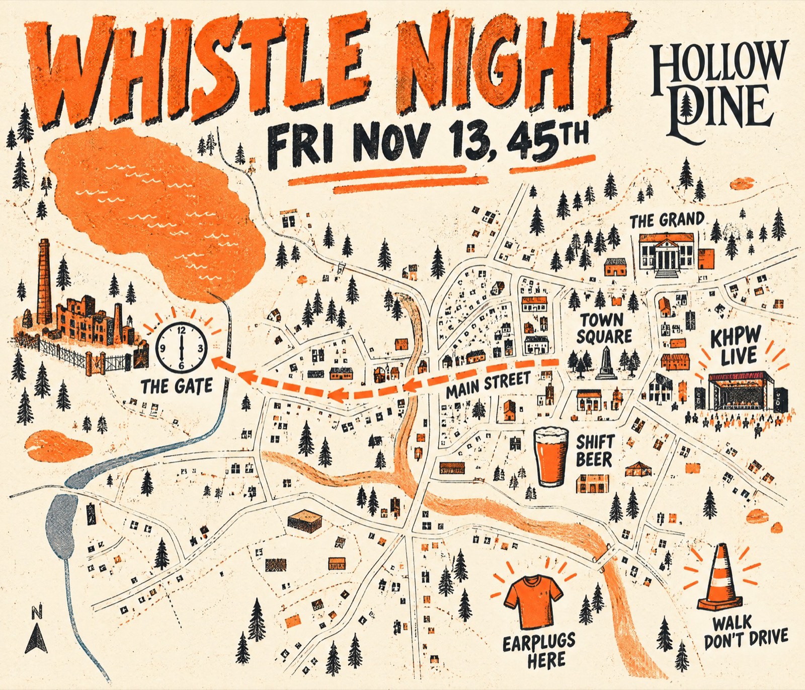 Illustrated Whistle Night map poster