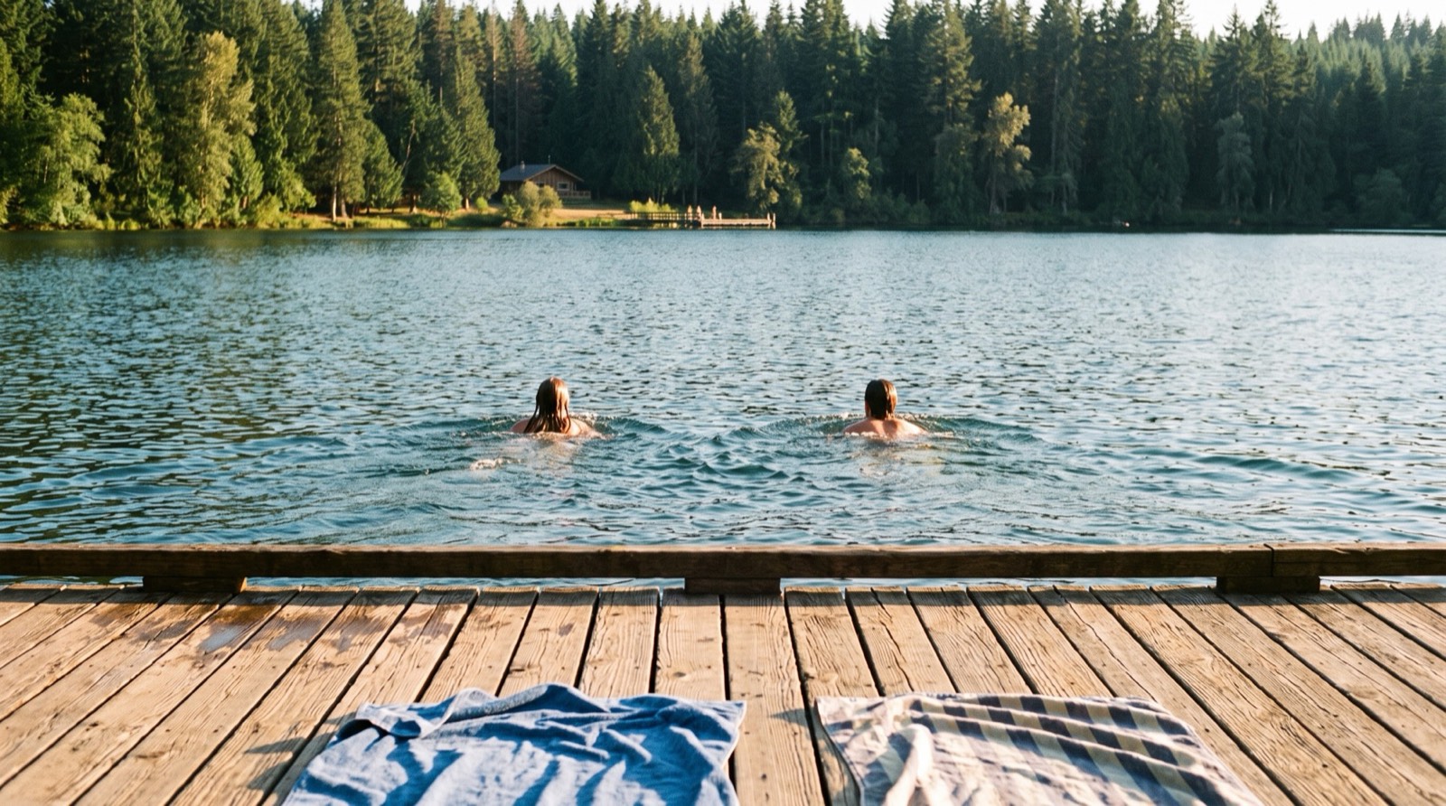 Swimmers at Lake Hollow dock
