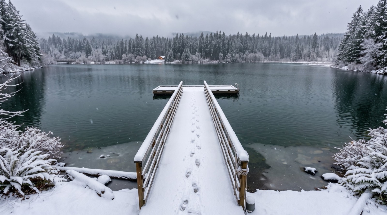 Snow on the Lake Hollow dock