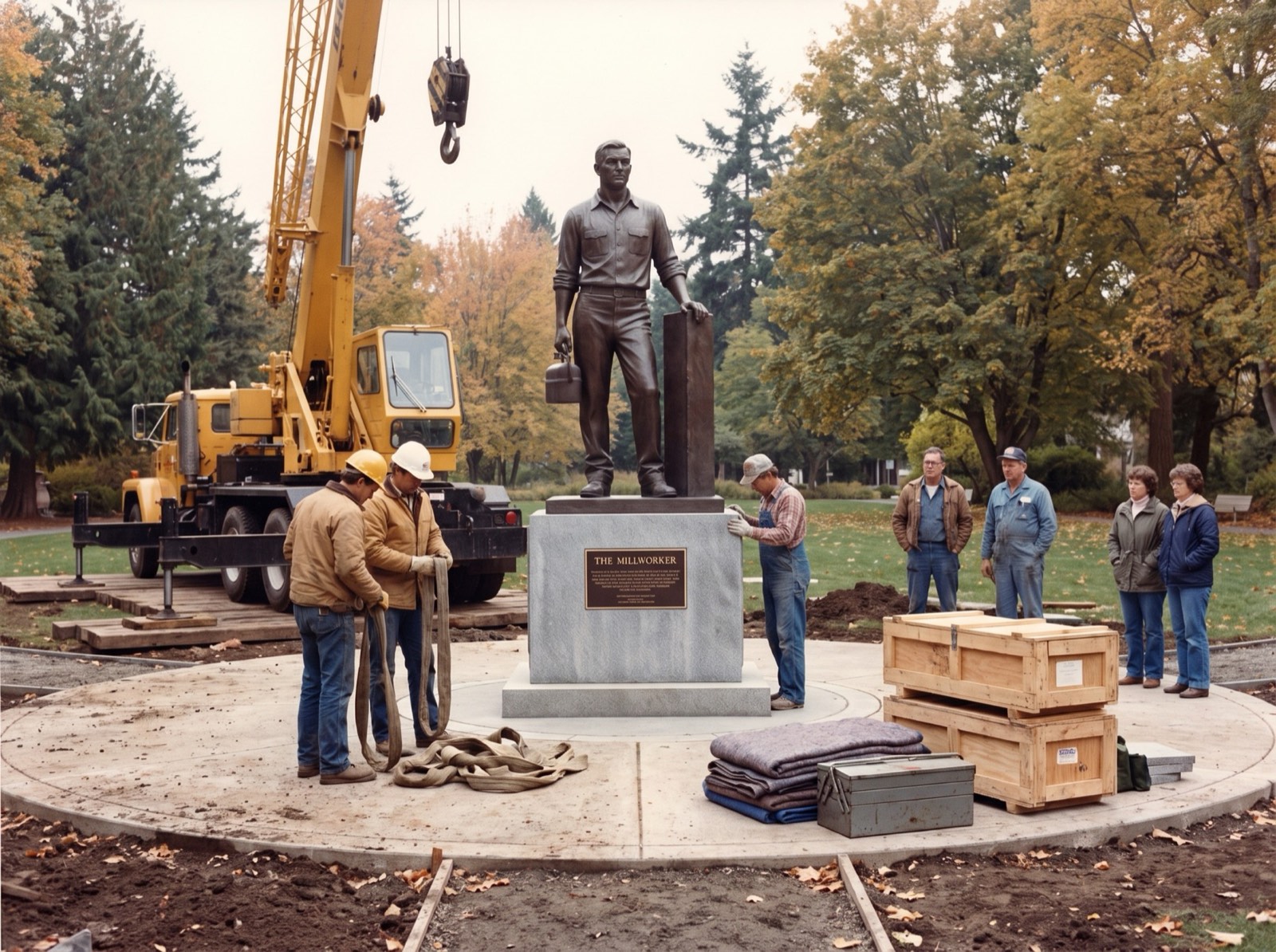 Installation of the Millworker statue