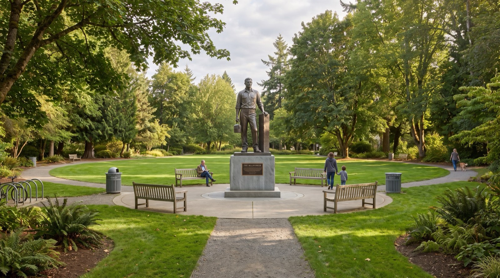 Millworkers' Park with the bronze Millworker statue